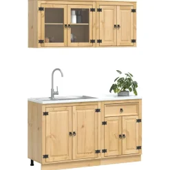 vidaXL Armoire avec étagère avec porte SKI 4 pcs Brun Miel Pin massif