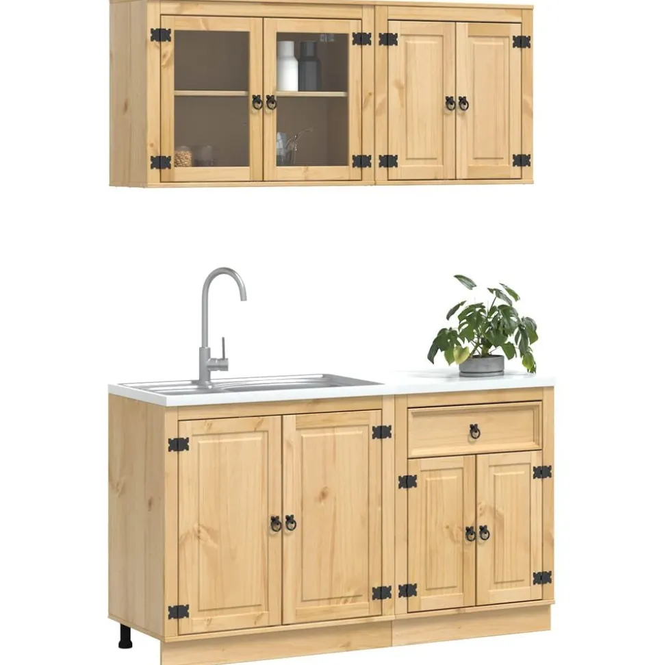 vidaXL Armoire avec étagère avec porte SKI 4 pcs Brun Miel Pin massif