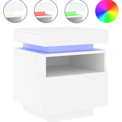 vidaXL Armoire de chevet avec lumières LED blanc 40x39x48,5 cm