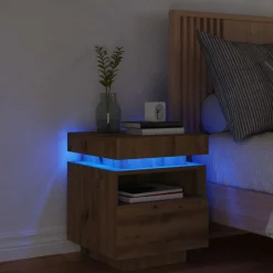 vidaXL Armoire de chevet et lumières LED chêne artisanal 40x39x48,5 cm
