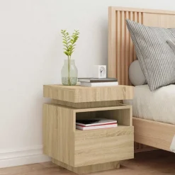 vidaXL Armoire de chevet avec lumières LED chêne sonoma 40x39x48,5 cm