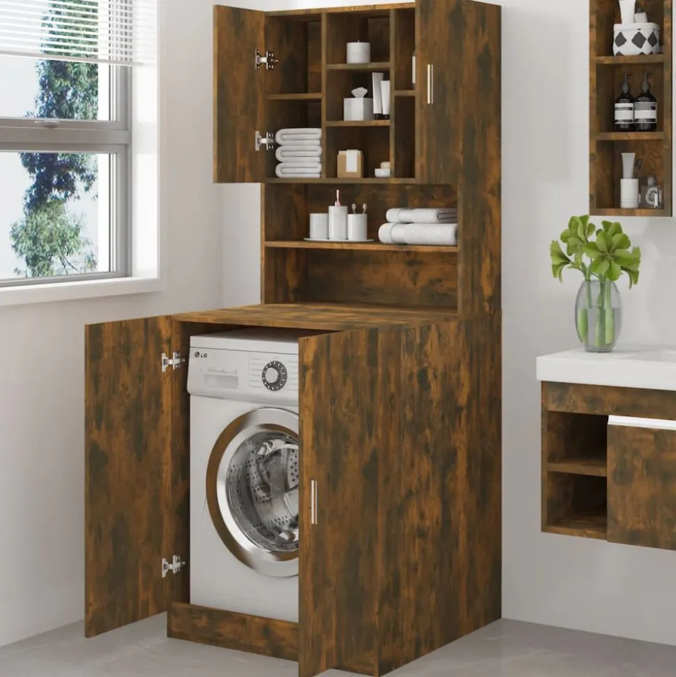 vidaXL Armoire de machine à laver Chêne fumé Bois d’ingénierie