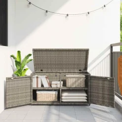 vidaXL Armoire de rangement jardin gris 110x55x60,5 cm résine tressée