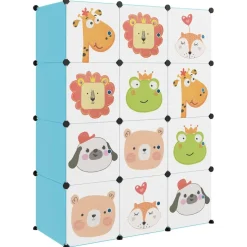 vidaXL Armoire de rangement pour enfants avec 12 cubes Bleu PP