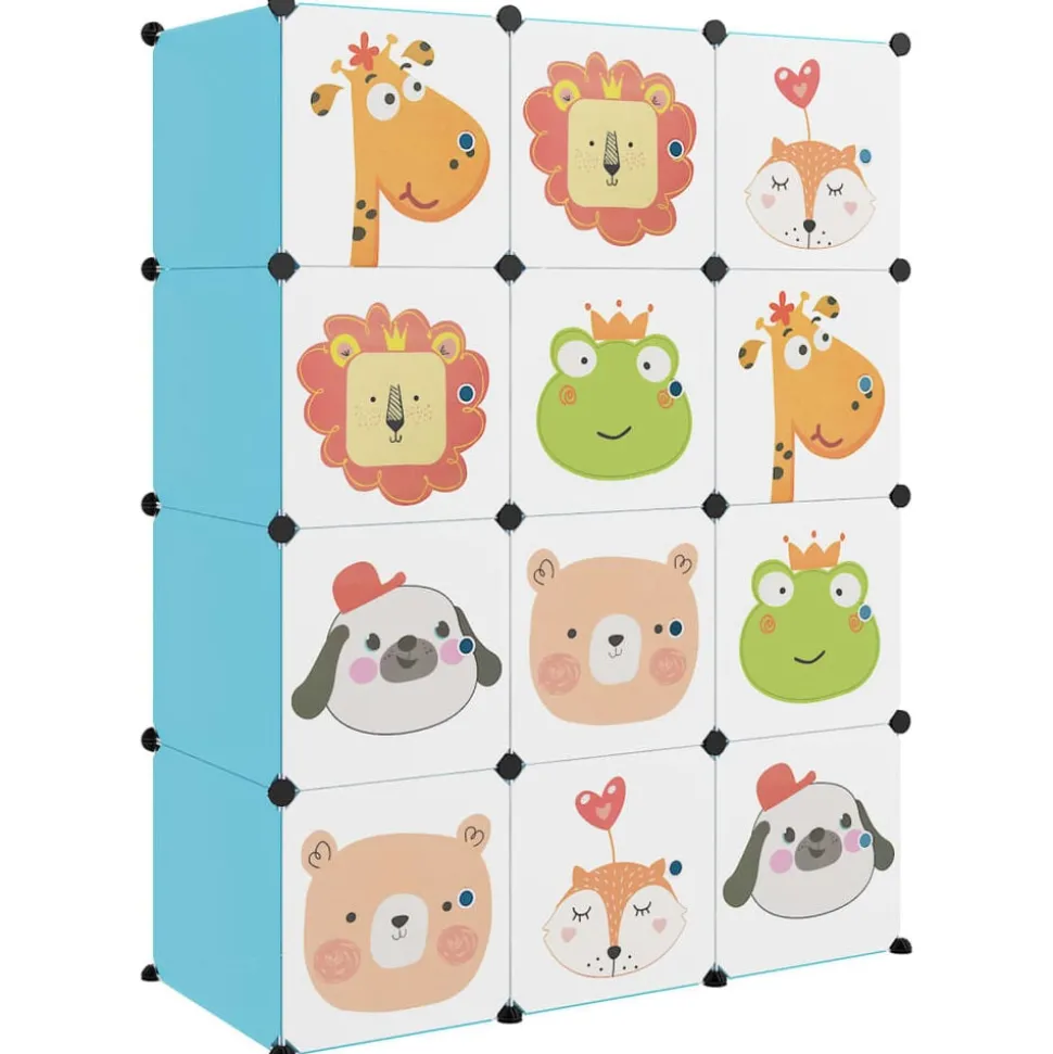 vidaXL Armoire de rangement pour enfants avec 12 cubes Bleu PP