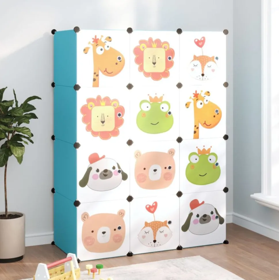 vidaXL Armoire de rangement pour enfants avec 12 cubes Bleu PP
