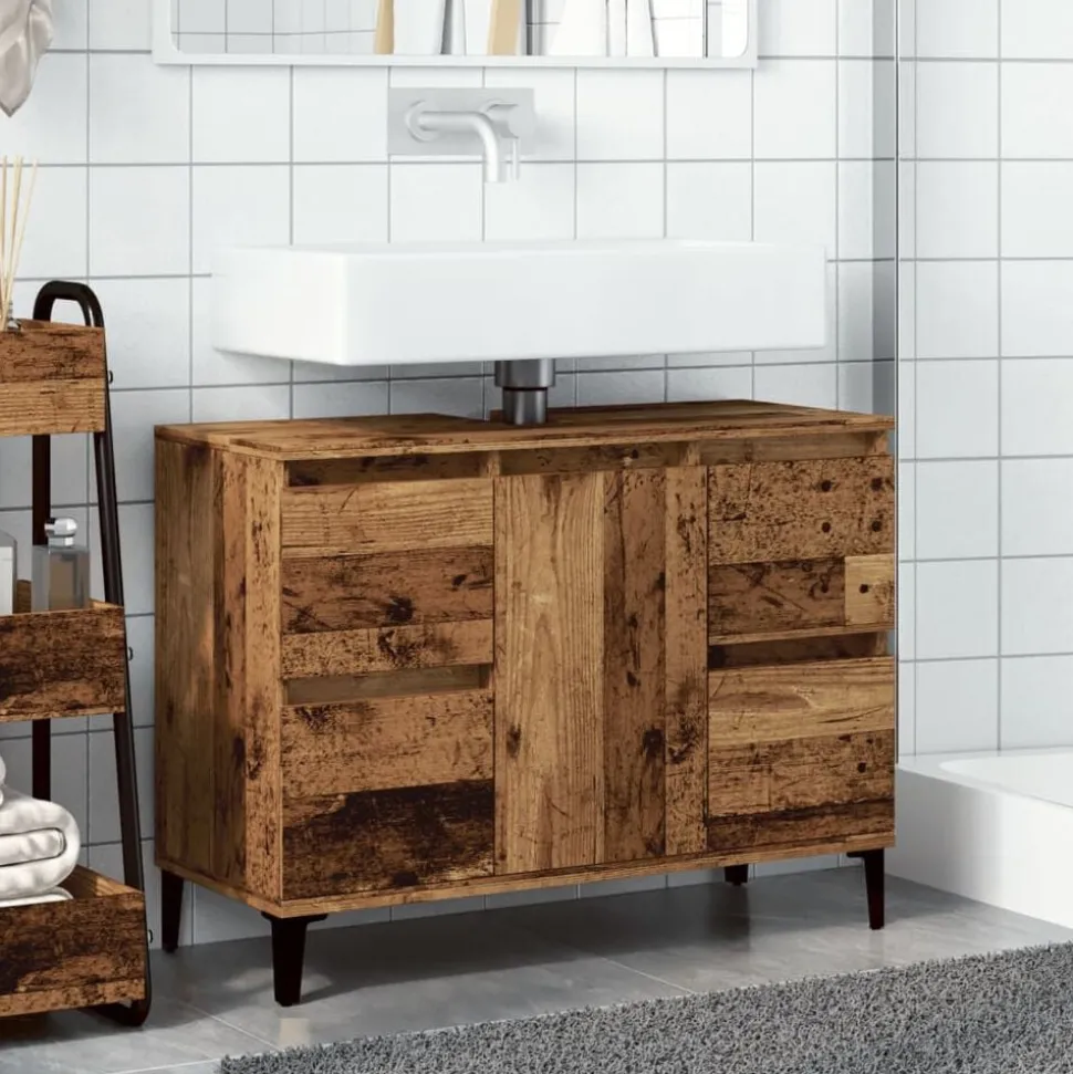vidaXL Armoire d'évier vieux bois 80x33x60 cm bois d'ingénierie