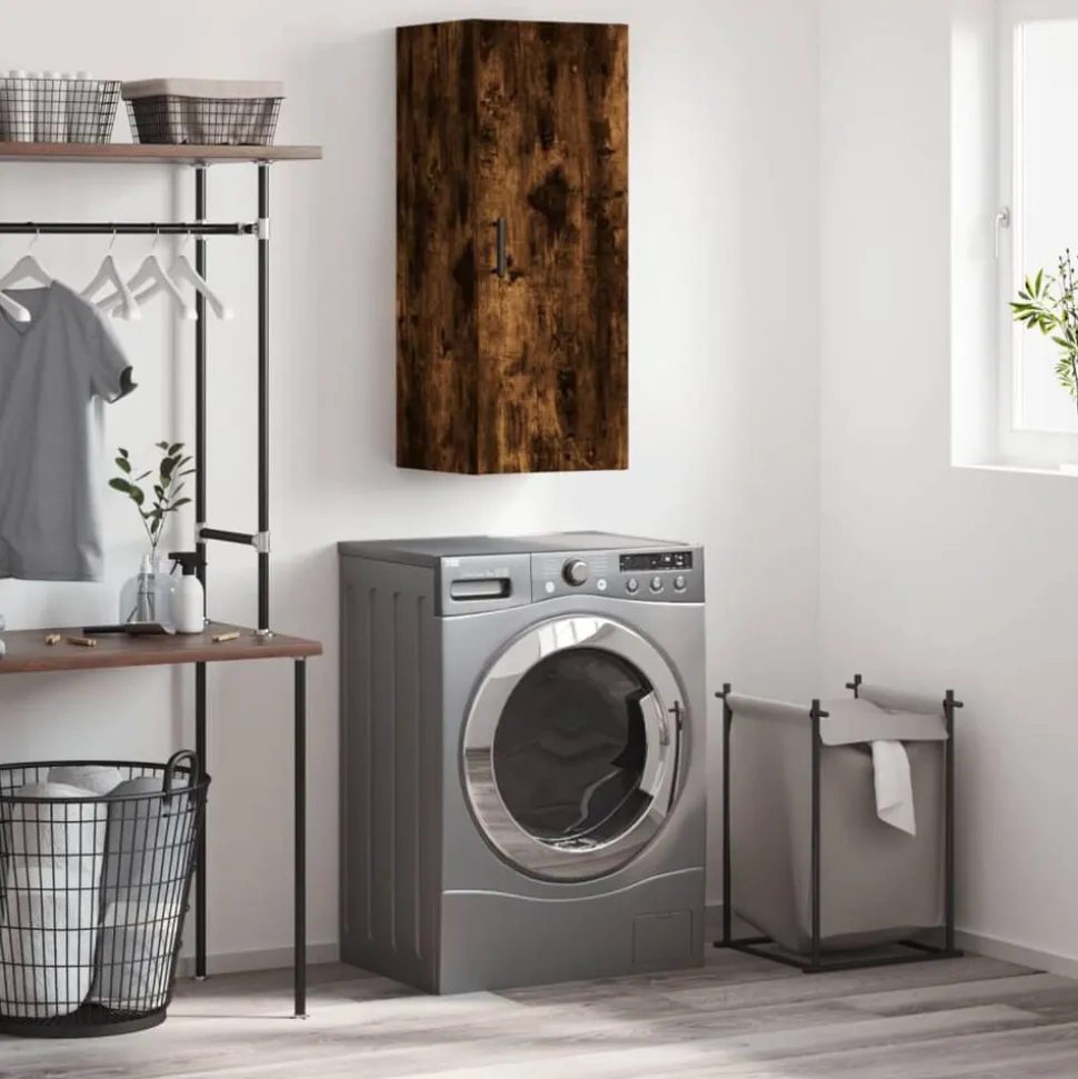 vidaXL Armoire murale chêne fumé 34,5x34x90 cm