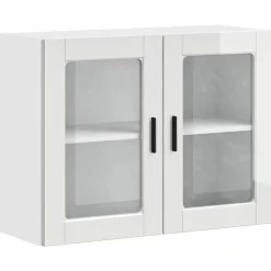 vidaXL Armoire murale cuisine avec porte en verre Porto blanc brillant
