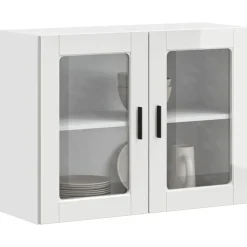 vidaXL Armoire murale cuisine avec porte en verre Porto blanc brillant