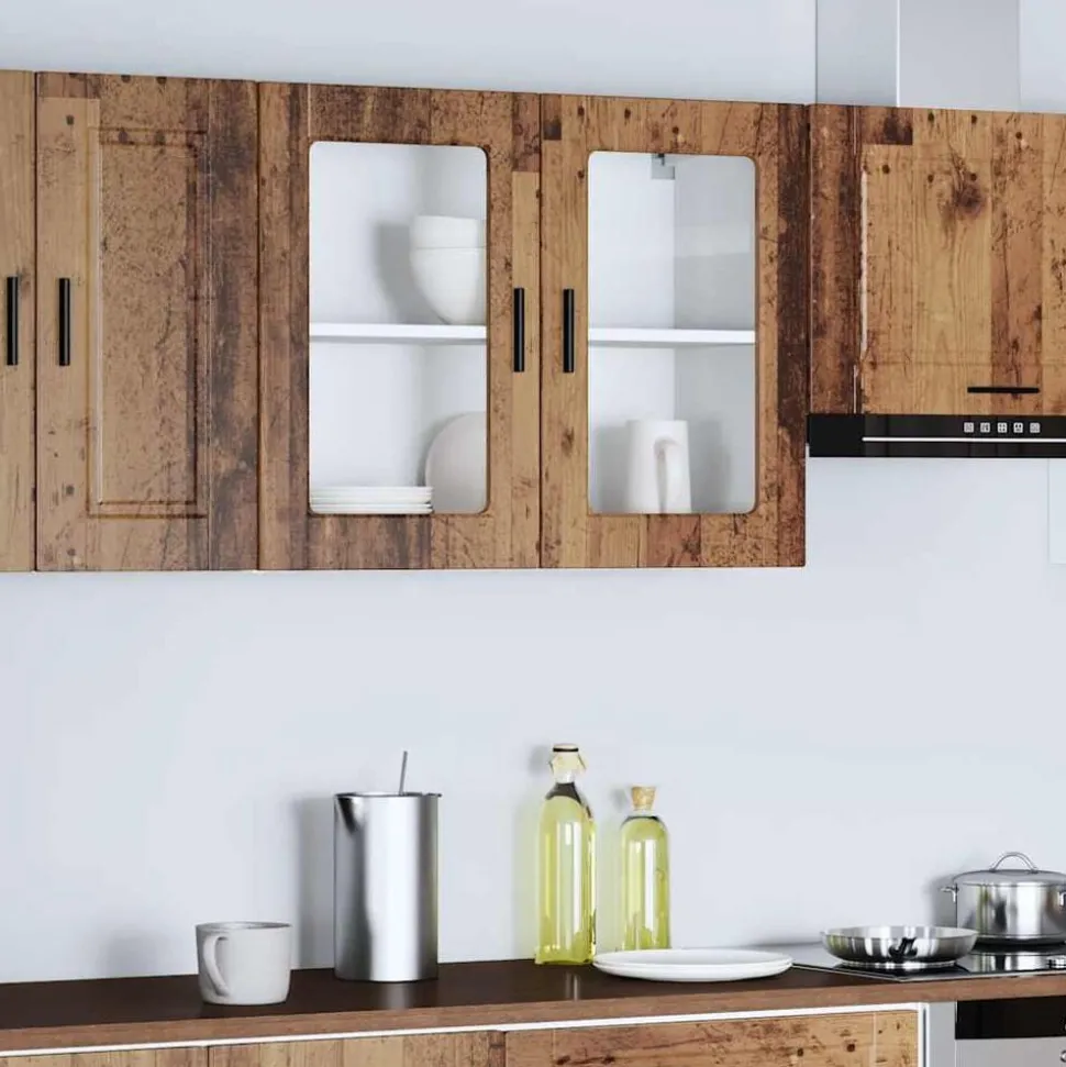 vidaXL Armoire murale de cuisine avec porte en verre Porto vieux bois