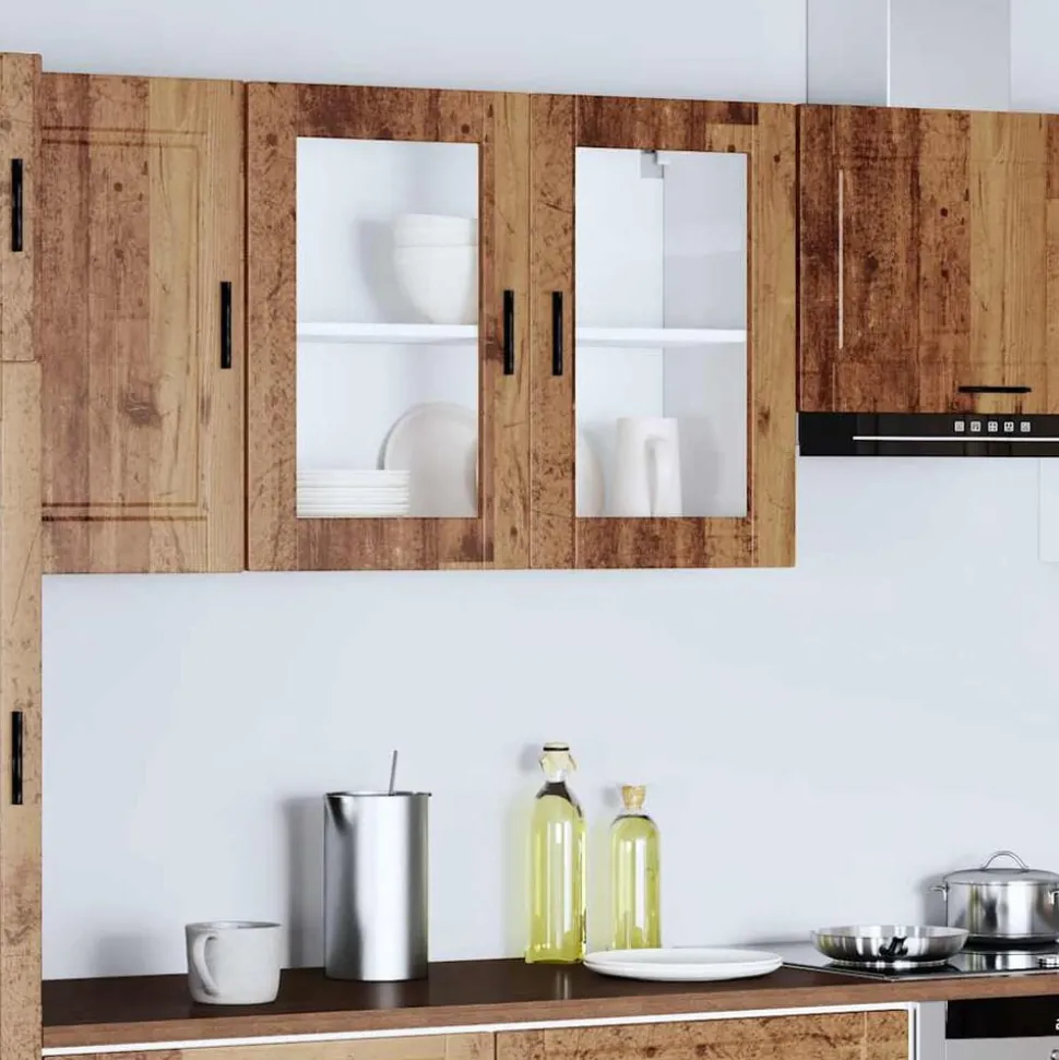 vidaXL Armoire murale de cuisine avec porte en verre Porto vieux bois