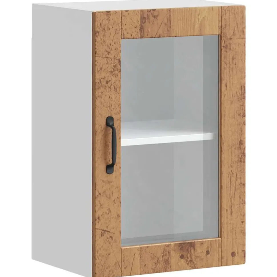 vidaXL Armoire murale de cuisine avec porte en verre Porto vieux bois