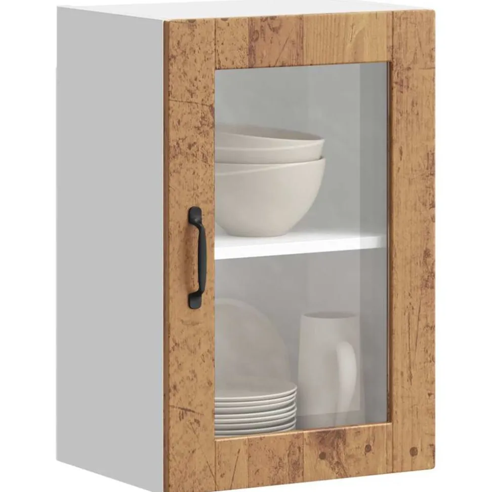 vidaXL Armoire murale de cuisine avec porte en verre Porto vieux bois