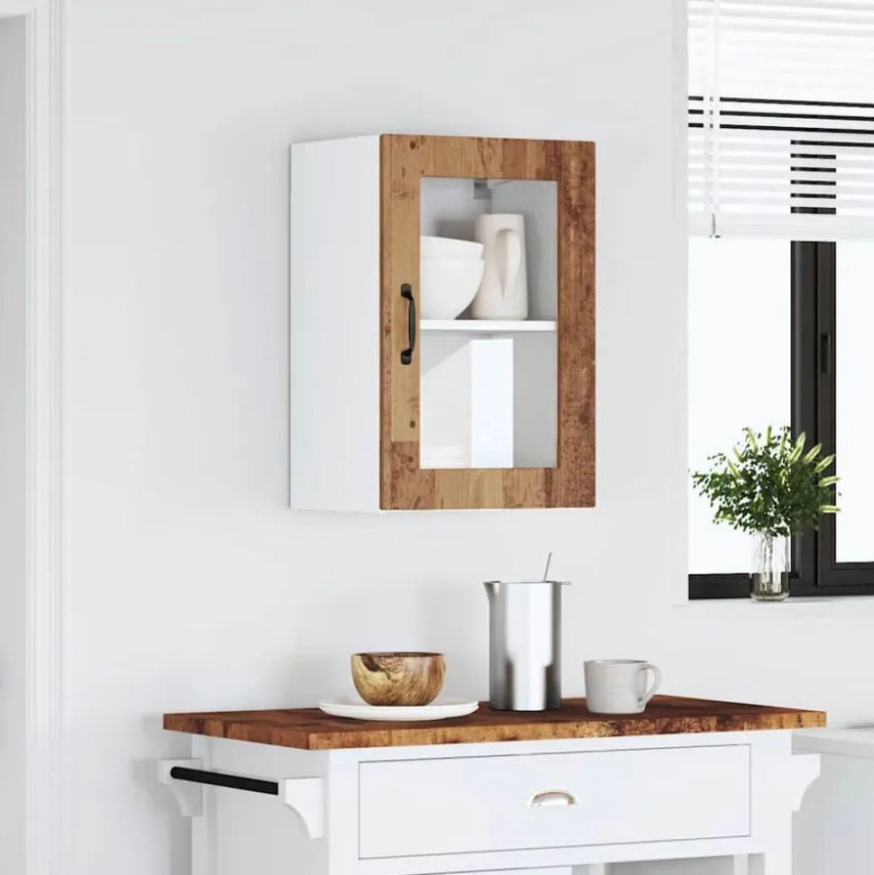vidaXL Armoire murale de cuisine avec porte en verre Porto vieux bois