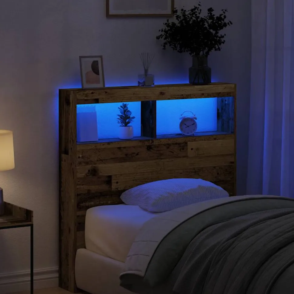 vidaXL Armoire tête de lit avec LED vieux bois 100x17x102 cm