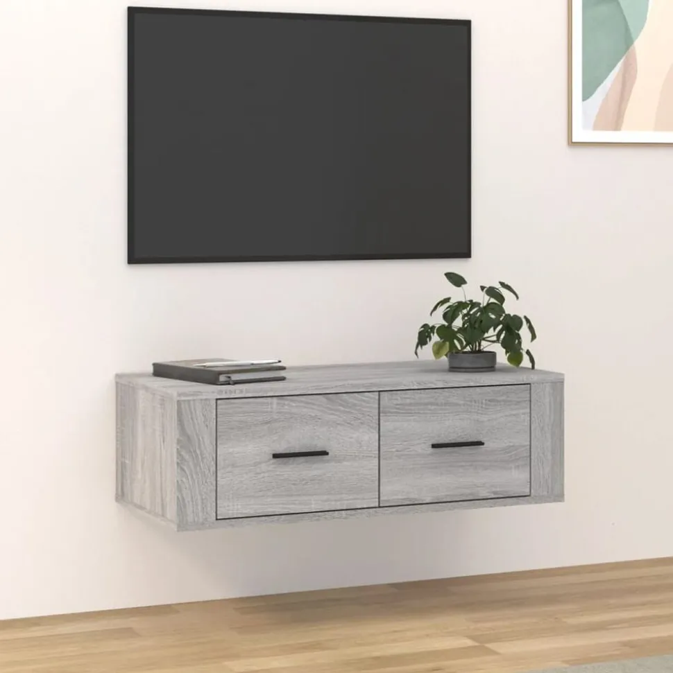 vidaXL Armoire TV suspendue Sonoma gris 80x36x25 cm Bois d'ingénierie