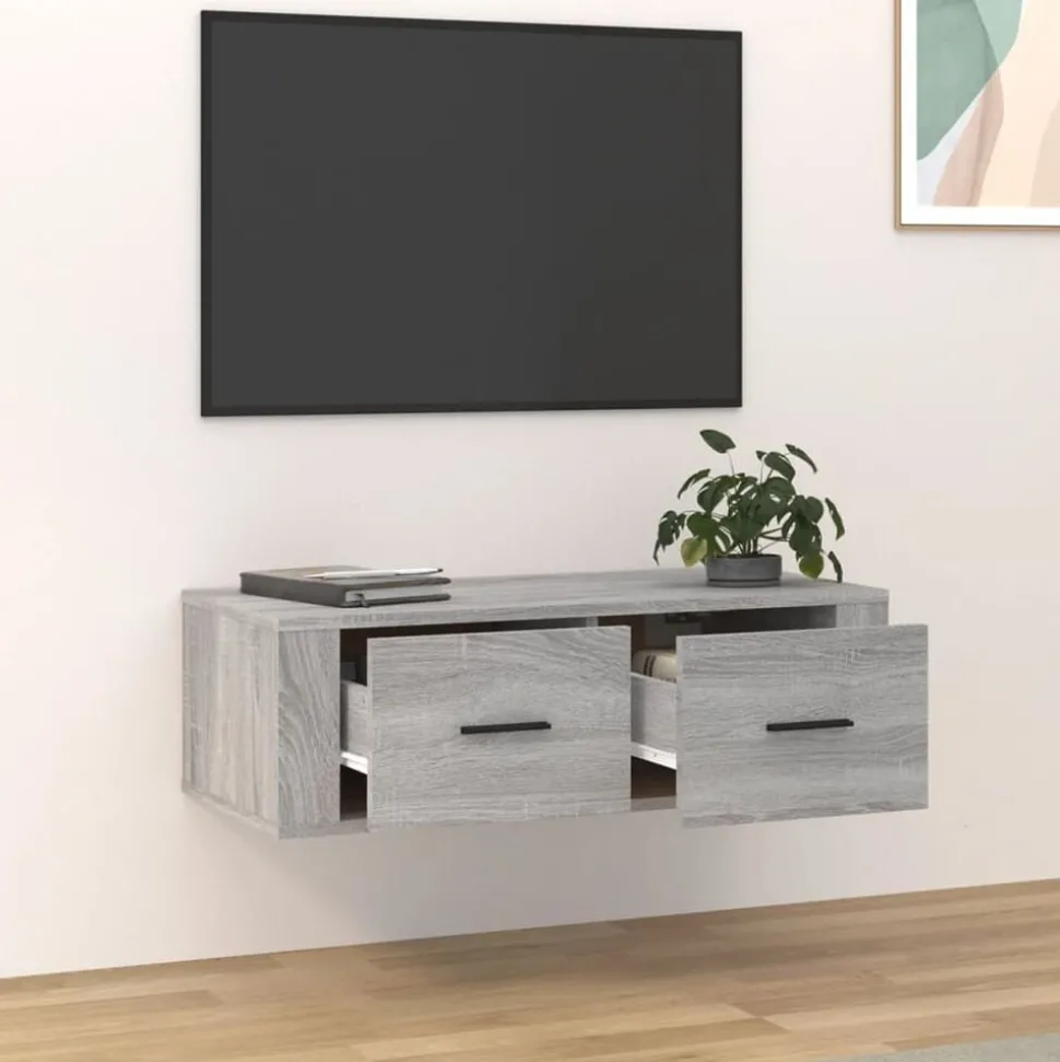 vidaXL Armoire TV suspendue Sonoma gris 80x36x25 cm Bois d'ingénierie