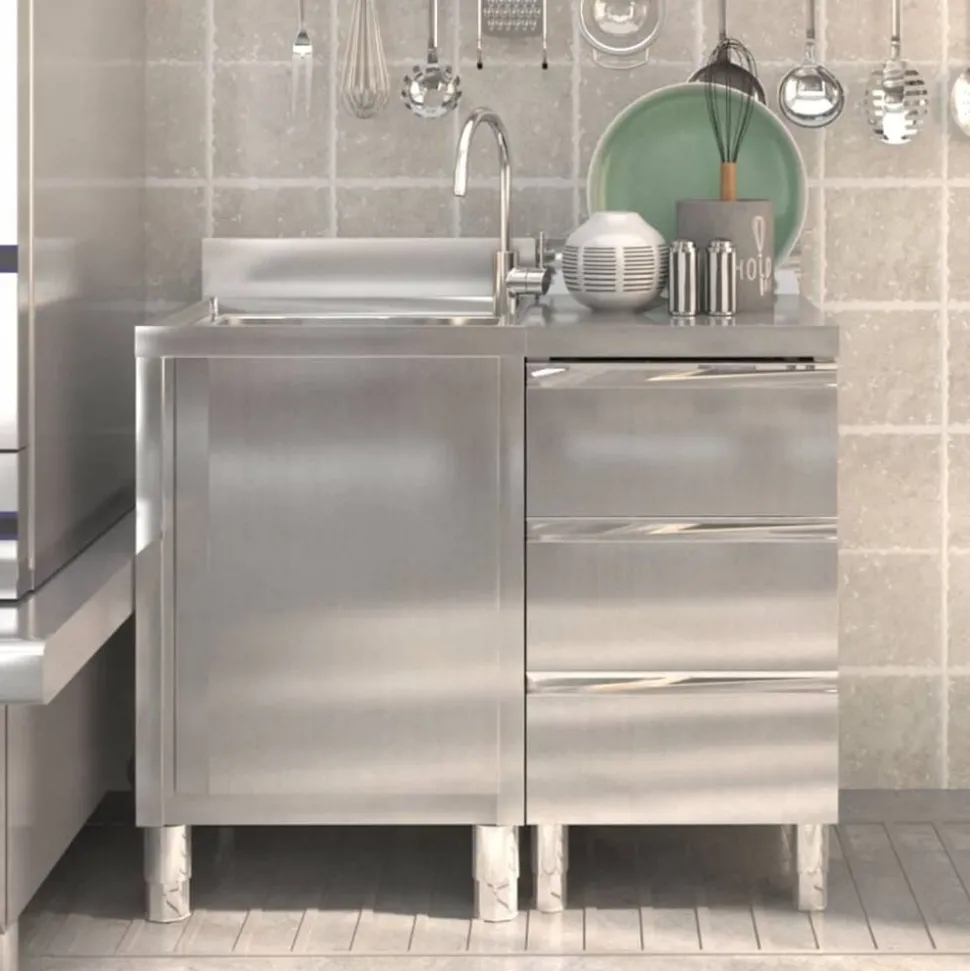 vidaXL Armoires de cuisine commerciales 2 pièces en acier inoxydable