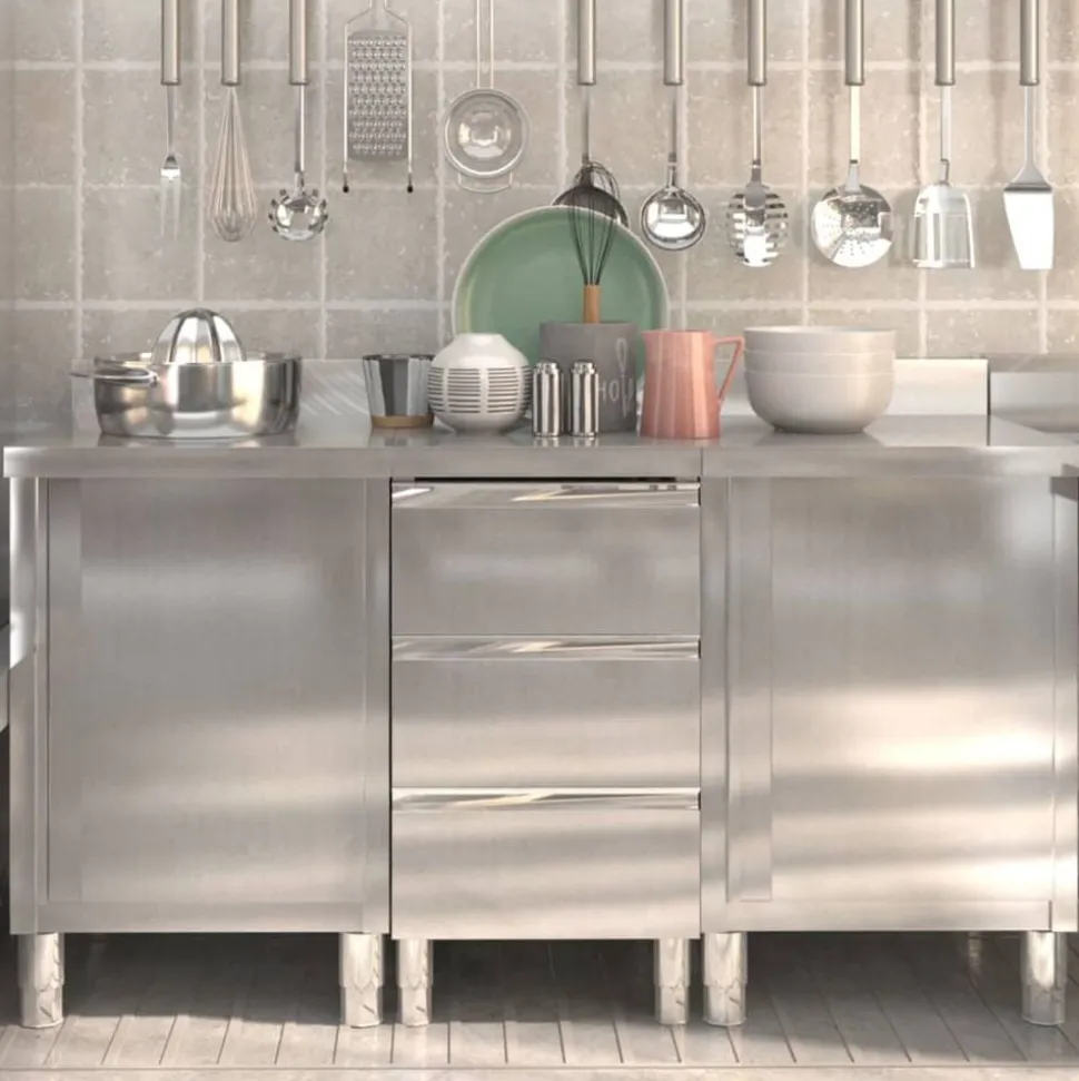 vidaXL Armoires de cuisine commerciales 3 pièces en acier inoxydable