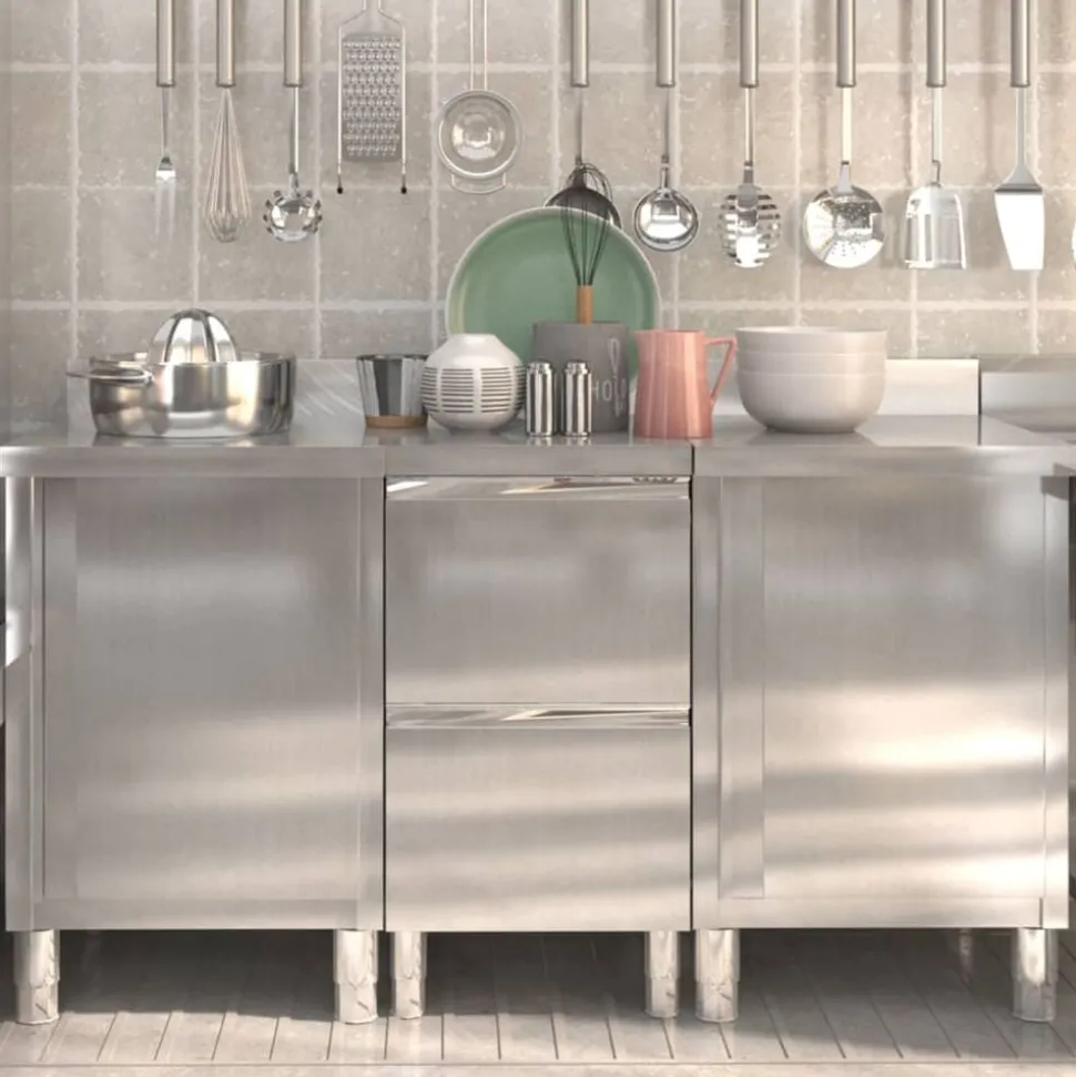 vidaXL Armoires de cuisine commerciales 3 pièces en acier inoxydable