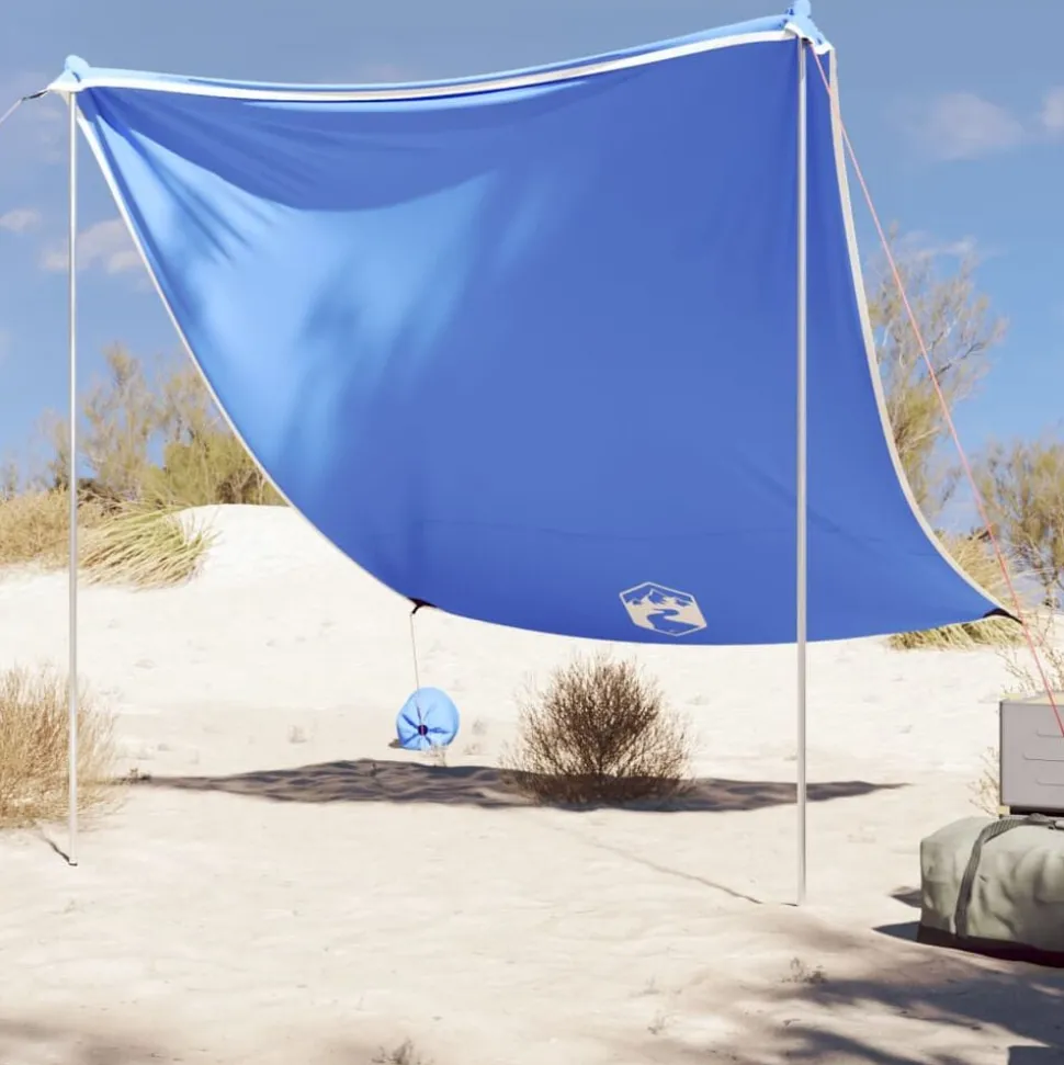 vidaXL Auvent de plage avec ancres de sable bleu 214x236 cm
