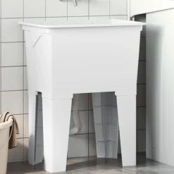 vidaXL Bac à linge blanc 59x41x75 cm résine