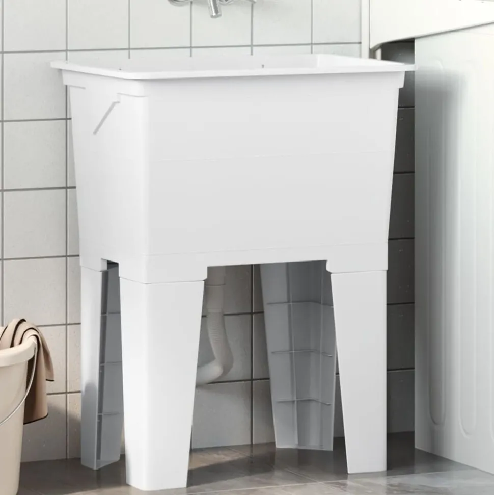 vidaXL Bac à linge blanc 59x41x75 cm résine