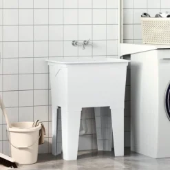 vidaXL Bac à linge blanc 59x41x75 cm résine