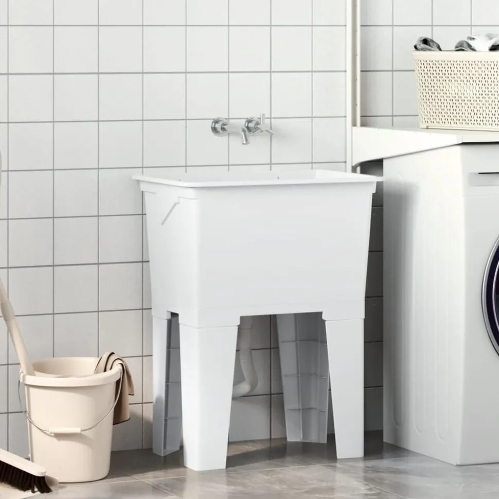 vidaXL Bac à linge blanc 59x41x75 cm résine