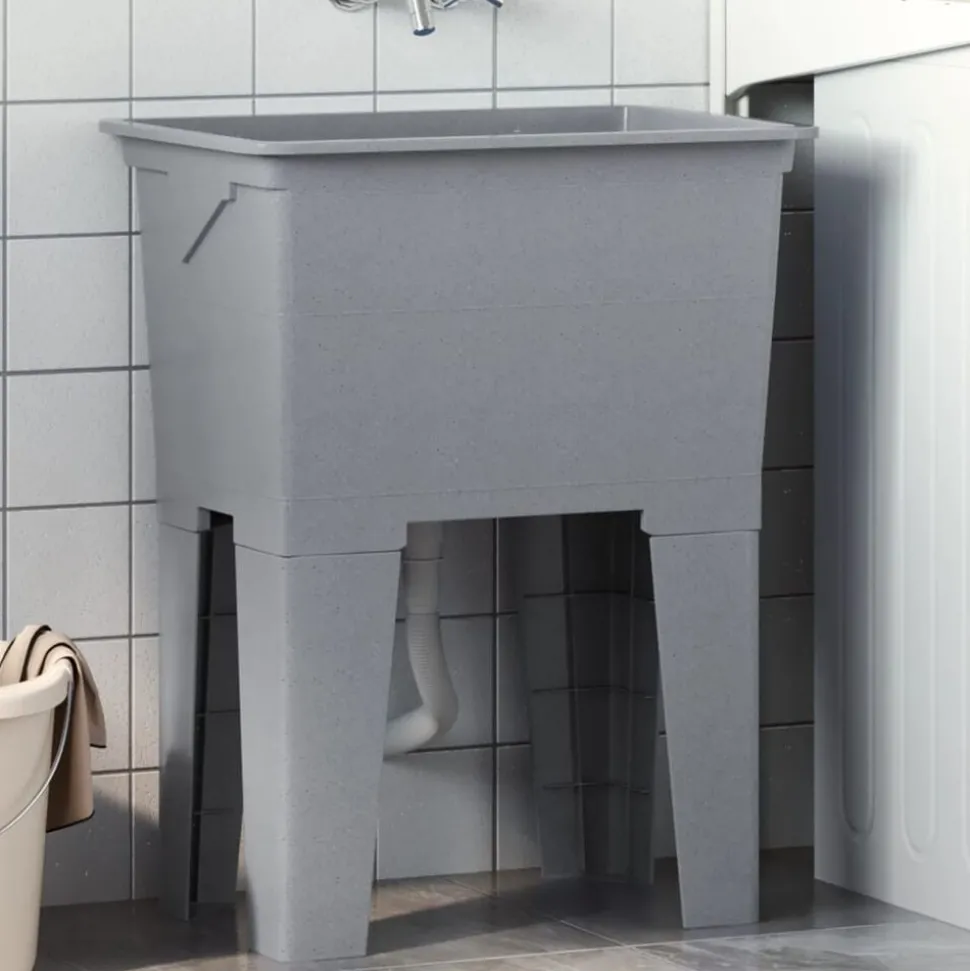 vidaXL Bac à linge gris 59x41x75 cm résine