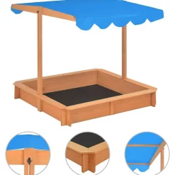 vidaXL Bac à sable avec toit réglable Bois de sapin 115x115x115 cm