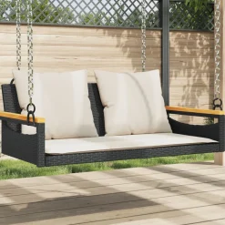 vidaXL Balancelle avec coussins noir 109x62x40 cm résine tressée