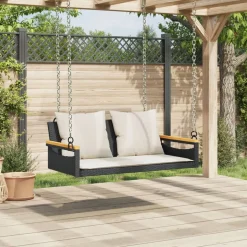 vidaXL Balancelle avec coussins noir 109x62x40 cm résine tressée