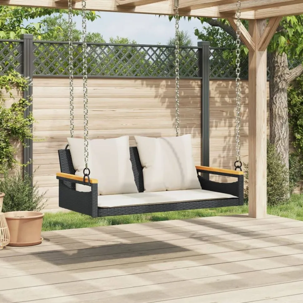 vidaXL Balancelle avec coussins noir 109x62x40 cm résine tressée