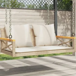 vidaXL Balancelle avec coussins beige 109x62x40 cm résine tressée