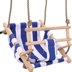vidaXL Balançoire pour bébé avec ceinture de sécurité Coton Bois Bleu