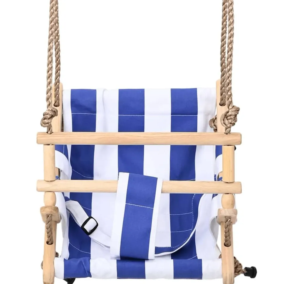 vidaXL Balançoire pour bébé avec ceinture de sécurité Coton Bois Bleu