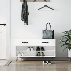 vidaXL Banc à chaussures blanc brillant 102x35x55 cm bois d'ingénierie