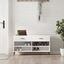 vidaXL Banc à chaussures blanc brillant 102x35x55 cm bois d'ingénierie