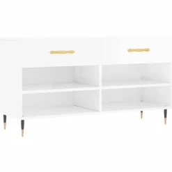 vidaXL Banc à chaussures blanc brillant 102x35x55 cm bois d'ingénierie