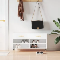 vidaXL Banc à chaussures blanc brillant 102x35x55 cm bois d'ingénierie