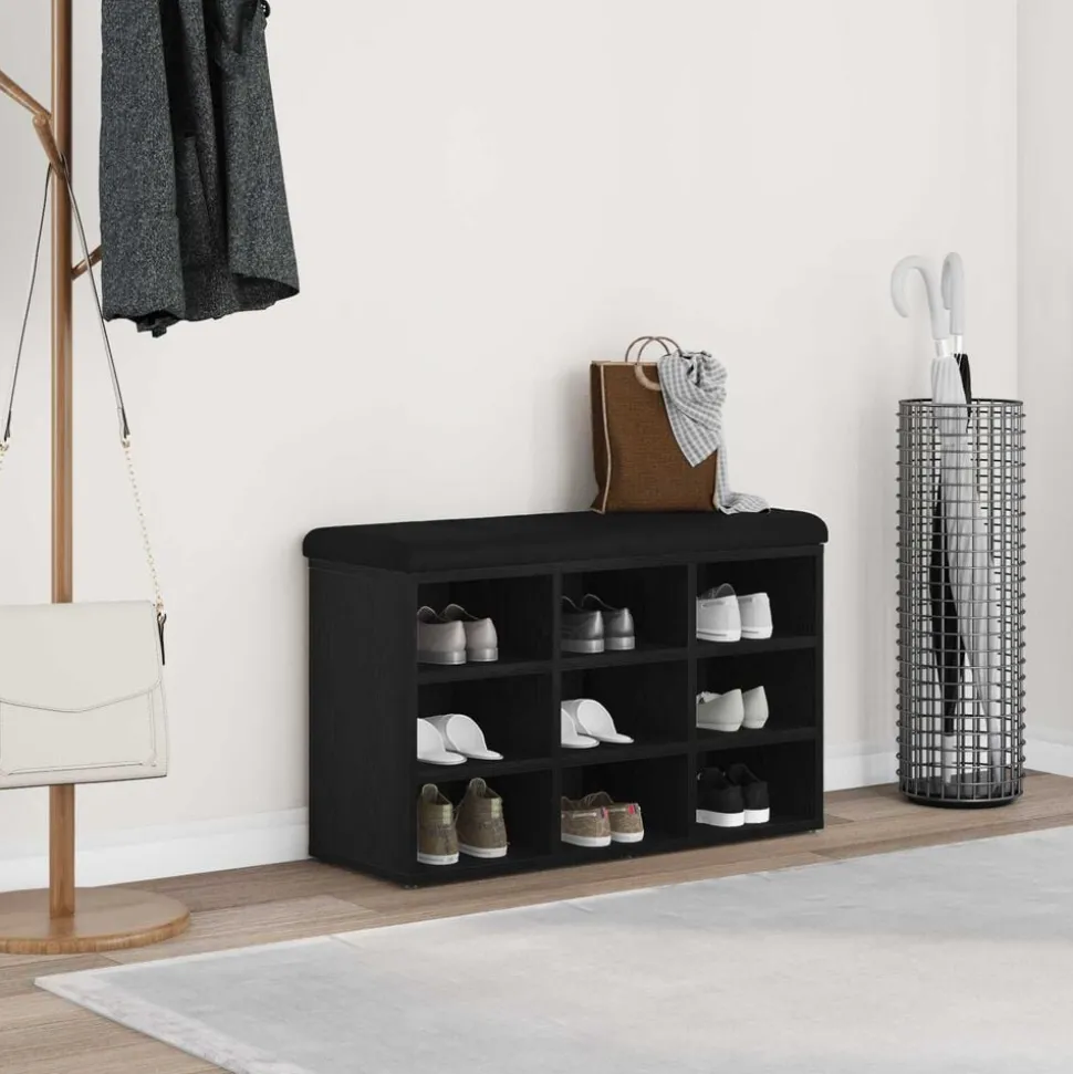 vidaXL Banc à chaussures Noir 80 x 30 x 48 cm Bois d'ingénierie