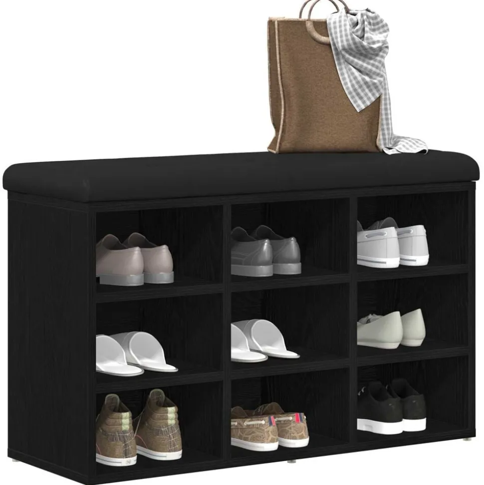 vidaXL Banc à chaussures Noir 80 x 30 x 48 cm Bois d'ingénierie