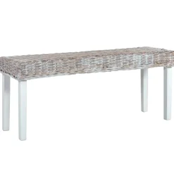 vidaXL Banc 110 cm Blanc Rotin naturel kubu et bois d'acajou massif