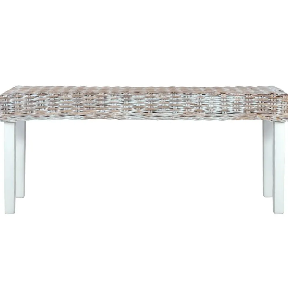vidaXL Banc 110 cm Blanc Rotin naturel kubu et bois d'acajou massif