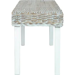 vidaXL Banc 110 cm Blanc Rotin naturel kubu et bois d'acajou massif