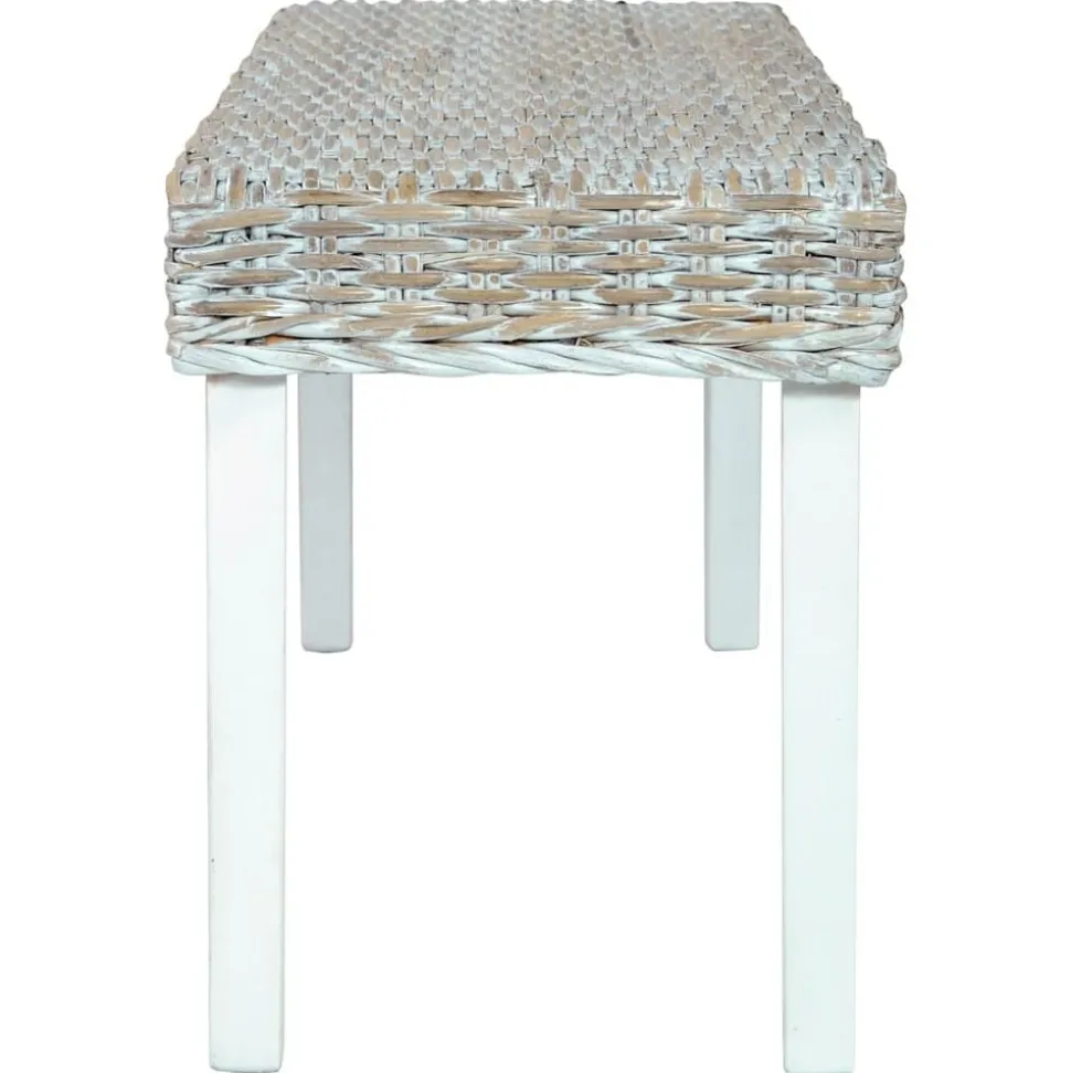 vidaXL Banc 110 cm Blanc Rotin naturel kubu et bois d'acajou massif