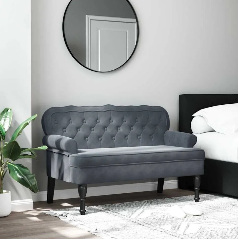 vidaXL Banc avec dossier gris foncé 119,5x64,5x75 cm velours