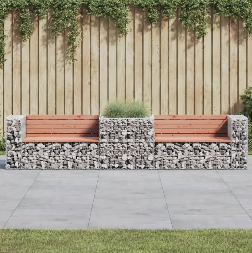 vidaXL Banc de jardin avec panier en gabion bois massif de douglas